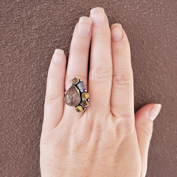 New Golden Rutilated Quartz and Citrine 925 Silver Ring. - Picture 11 of 12